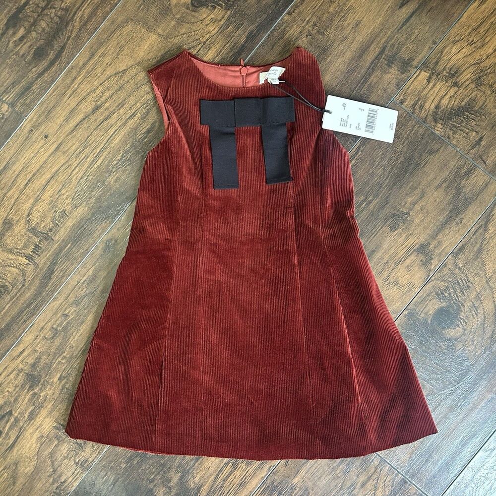 NWT A Loves A Girls 5 Wine Burgundy Corduroy Dress Bow Front Holiday Festive